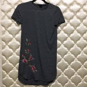 DARK GREY WHITE STRIPED MINI WITH FLORAL ACCENT